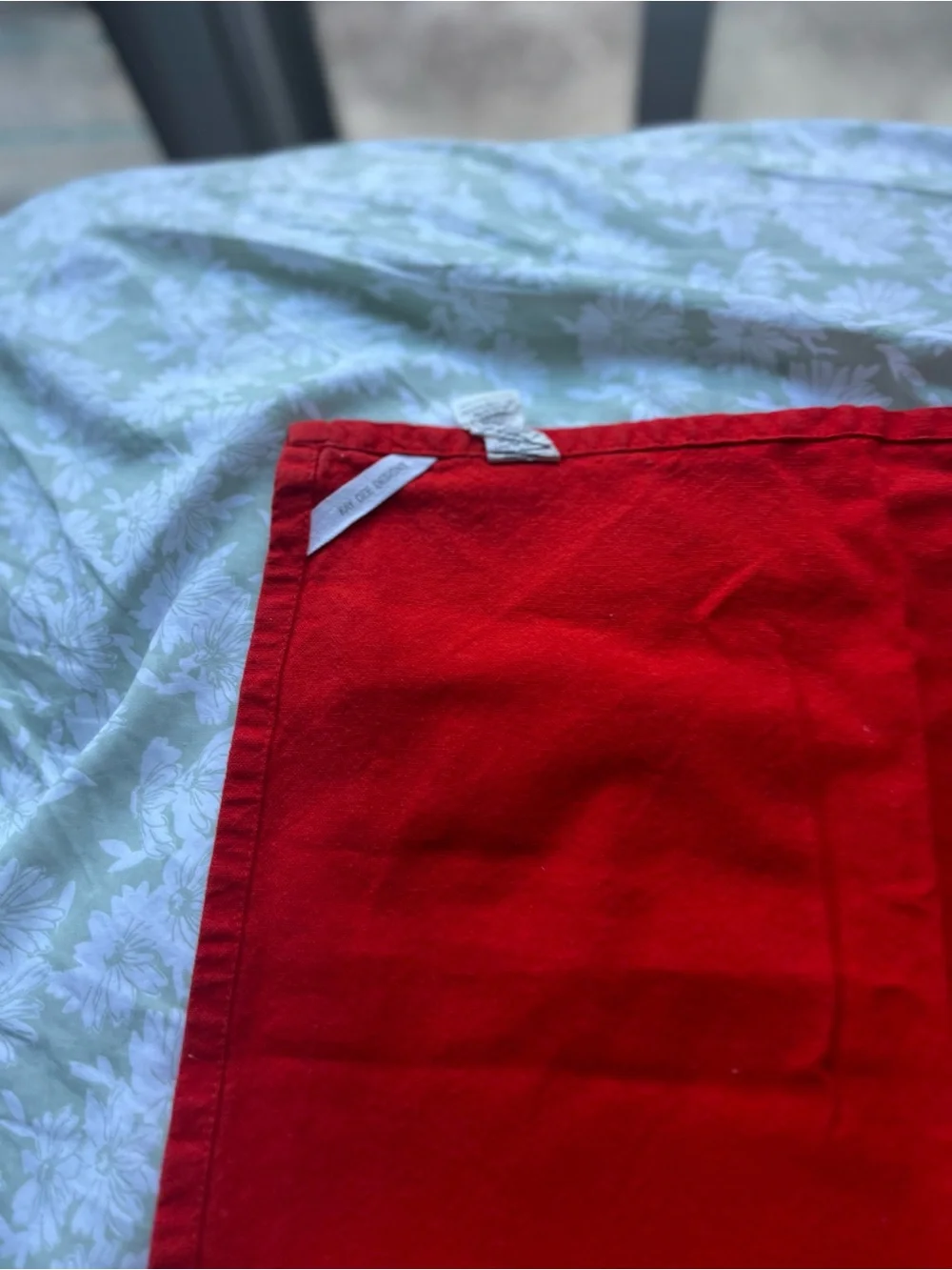 Vintage Red Embroidered Kitchen Towel with Ruffle Trim